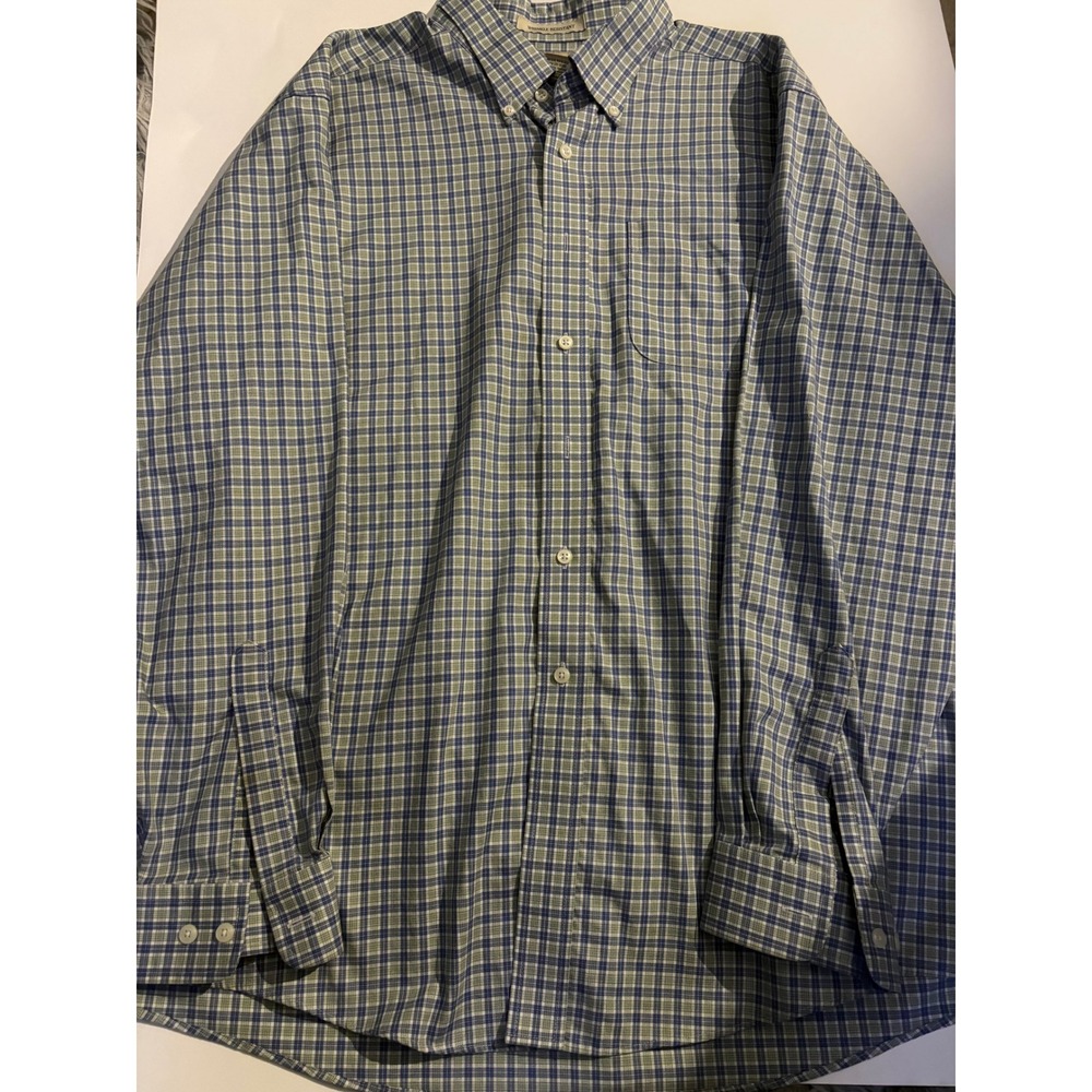 LL Bean Wrinkle Resistant Plaid Button Down Shirt Mens XL Regular Blue Green